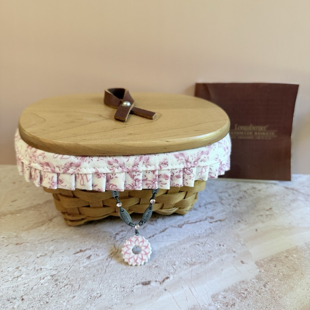 Longaberger Horizon of Hope Basket with Wood Lid Liner Protector and Charm